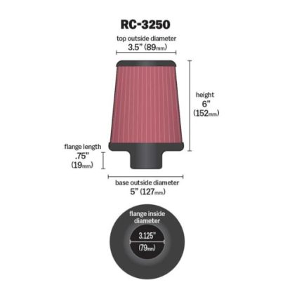 KNRC3250_filtro de ar com tamanho cônico de flange