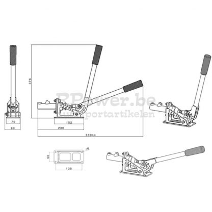 540 056 hydraulische handrem omkeerbaar technische tekening