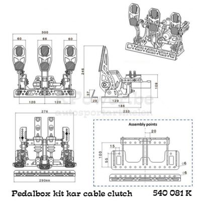 540 081 K pedaalbox kit car kabel koppeling technische tekening