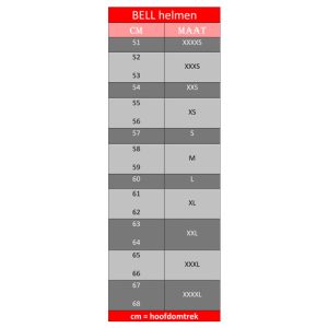 Tabela de tamanhos de capacete BELL-2