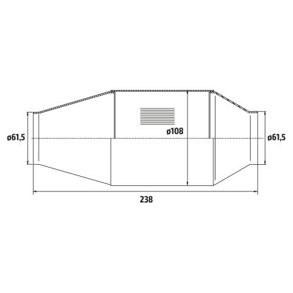 HJS90 95 0192 HD catalytic converter 108 dia, 238 long, 61,5mm conn. technical drawing